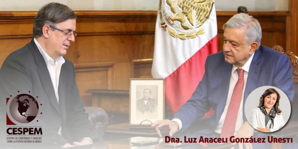 El titular de la SRE Marcelo Ebrard junto al presidente Andrés Manuel López Obrador